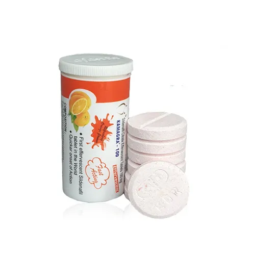 Kamagra 威而鋼發泡錠產品外觀 Kamagra 威而鋼發泡錠 100mg 外瓶與錠劑展示