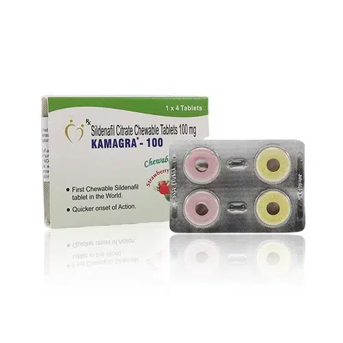 Kamagra Polo 威而鋼口溶片 100mg(4顆)正面盒裝與藥錠展示圖